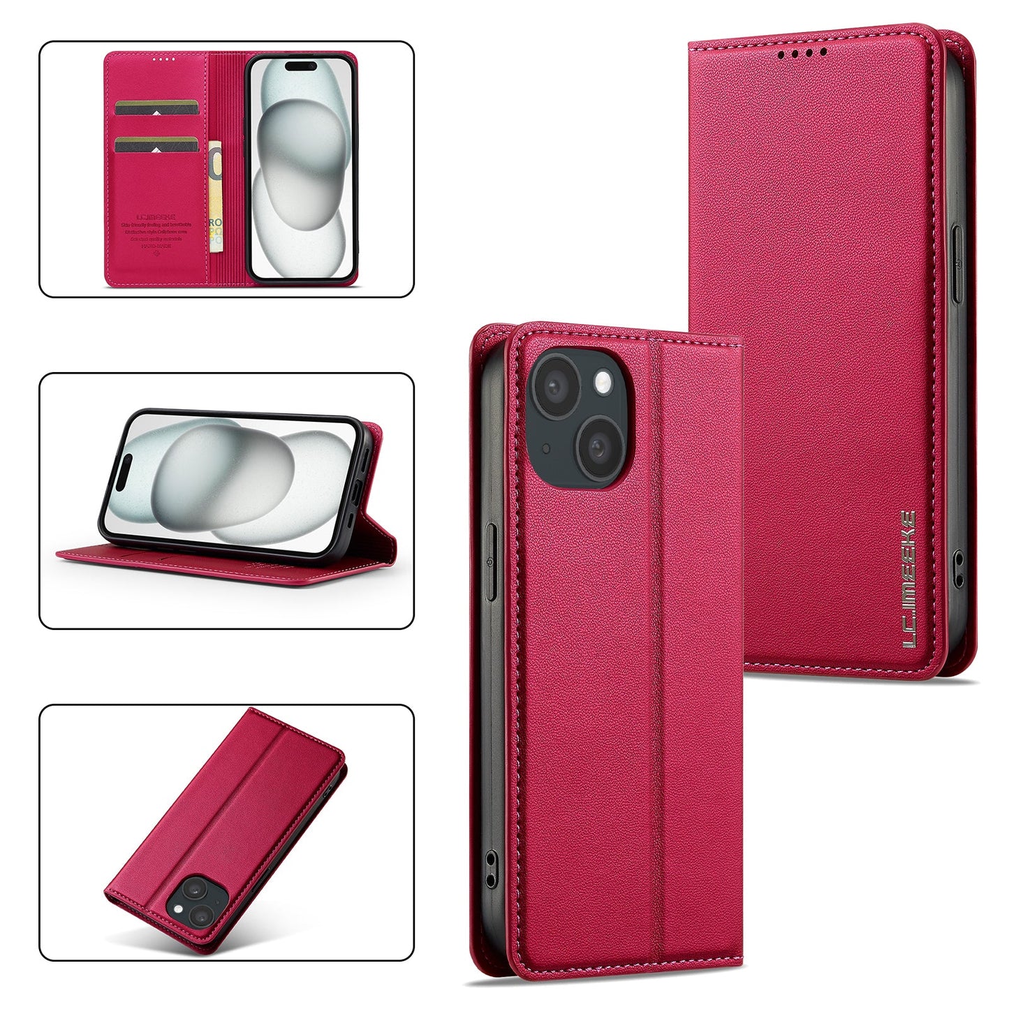 Magnetic Leather Folio Wallet Phone Case for iPhone 13