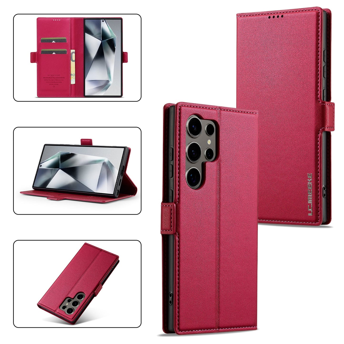 Magnetic Leather Folio Wallet Phone Case for Samsung Galaxy S25 Ultra