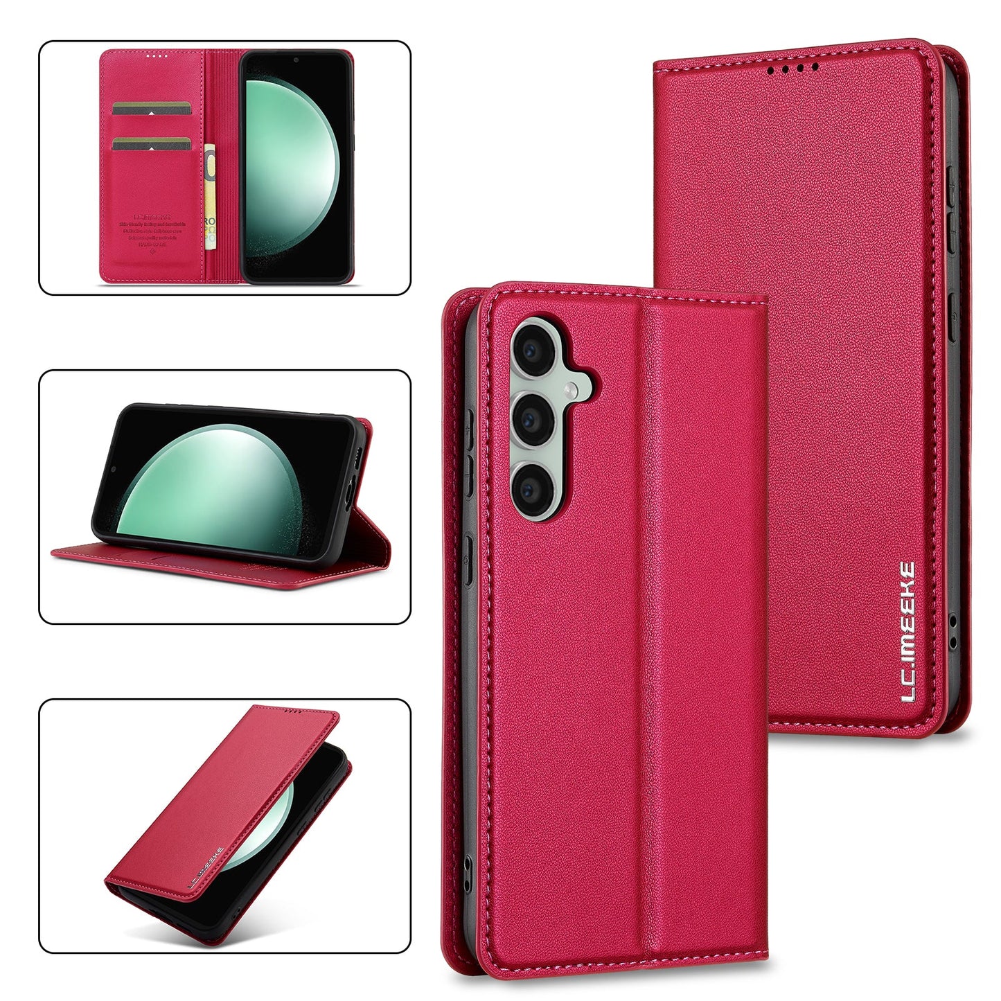 Magnetic Leather Folio Wallet Phone Case for Samsung Galaxy S24 FE