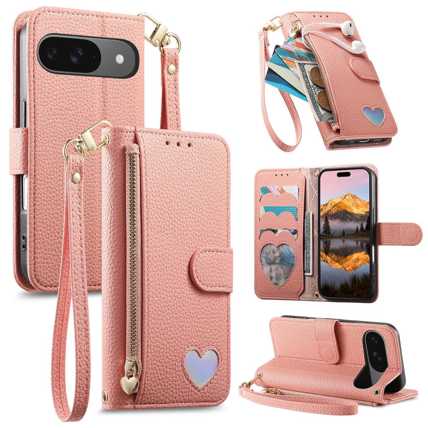 Heart Love Wallet Flip Case for Pixel 9 Pro