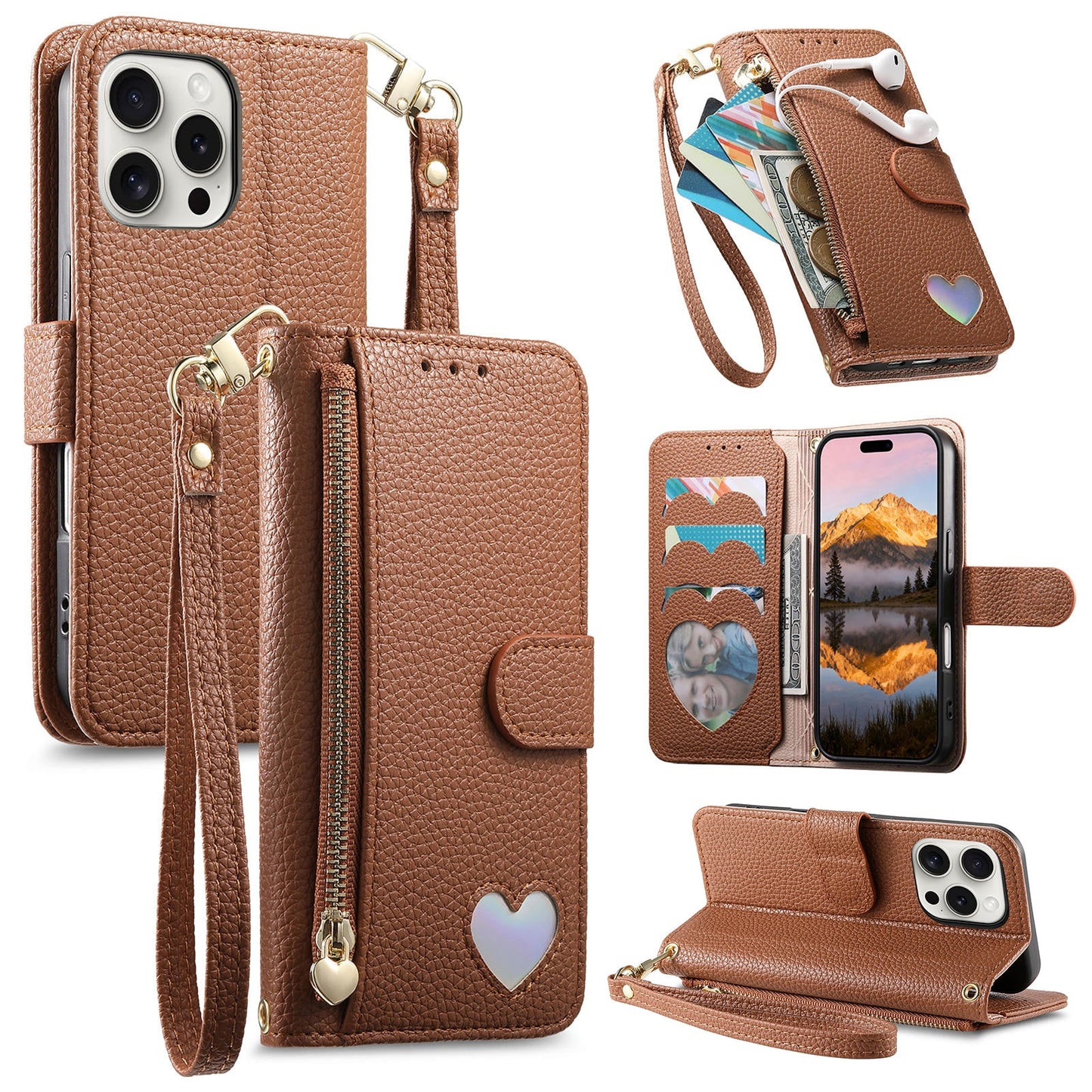Heart Love Wallet Flip Case for iPhone 15 Pro