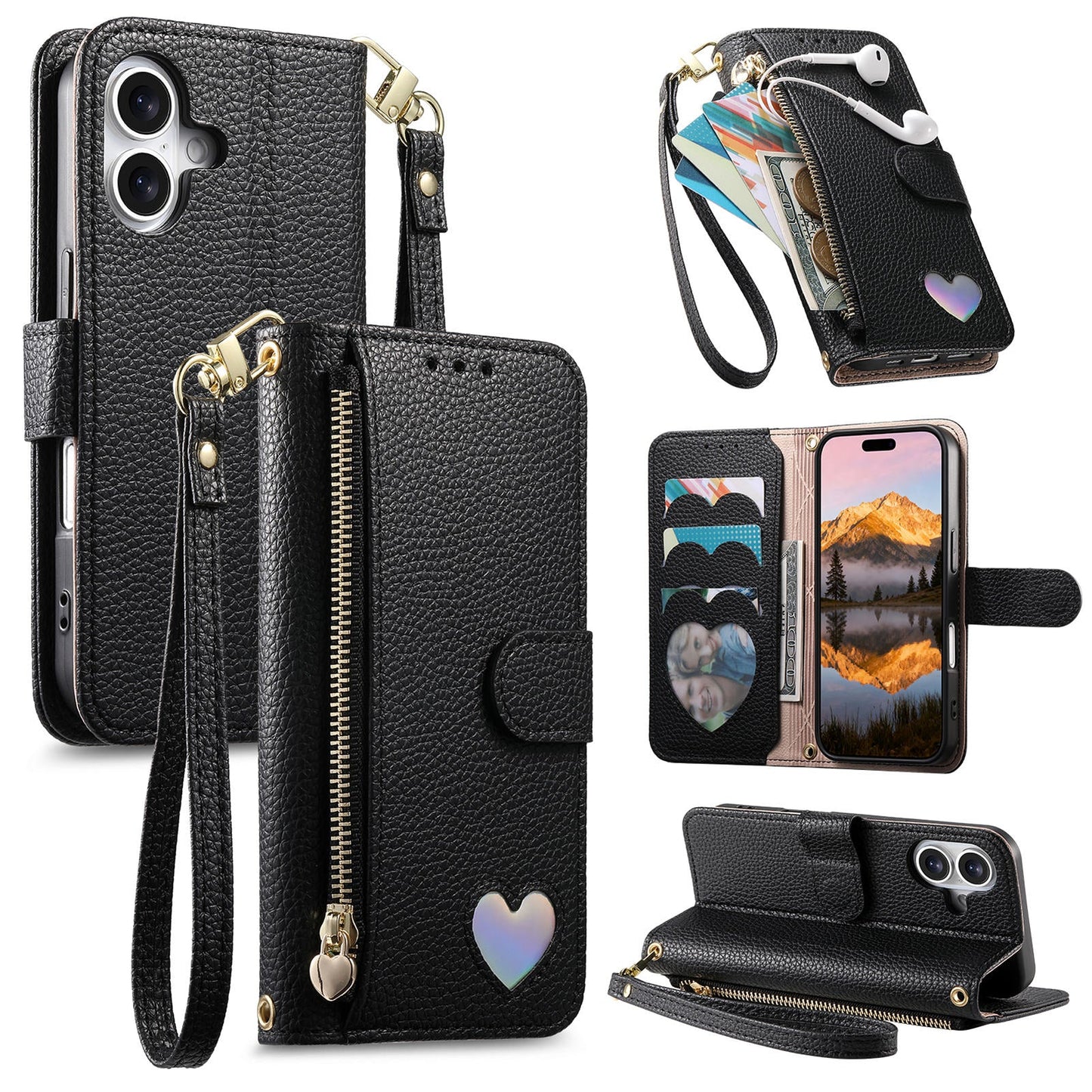 Heart Love Wallet Flip Case for iPhone 16 Plus
