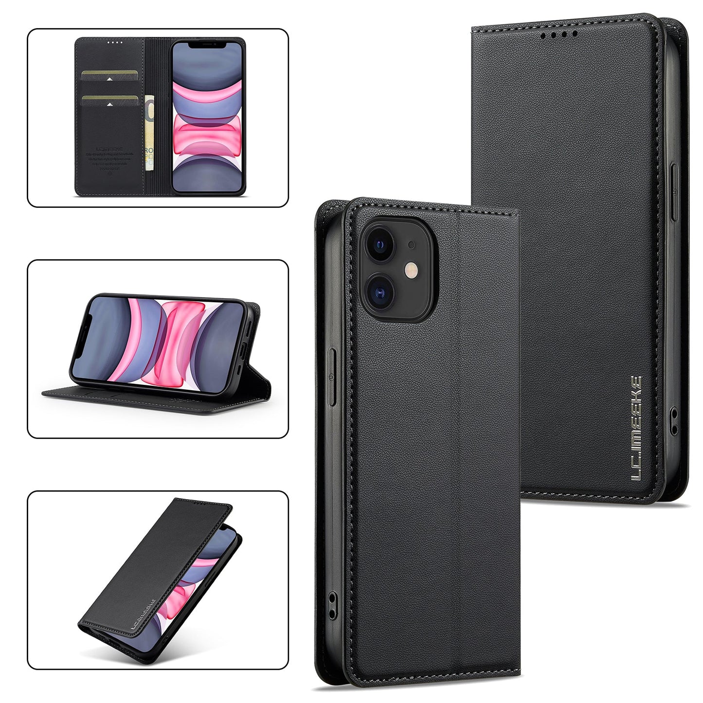 Magnetic Leather Folio Wallet Phone Case for iPhone 12