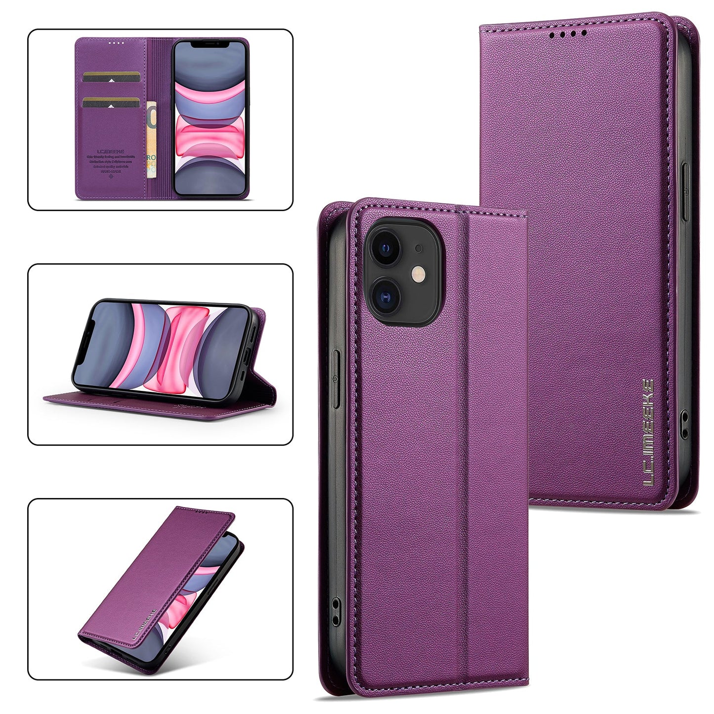 Magnetic Leather Folio Wallet Phone Case for iPhone 11