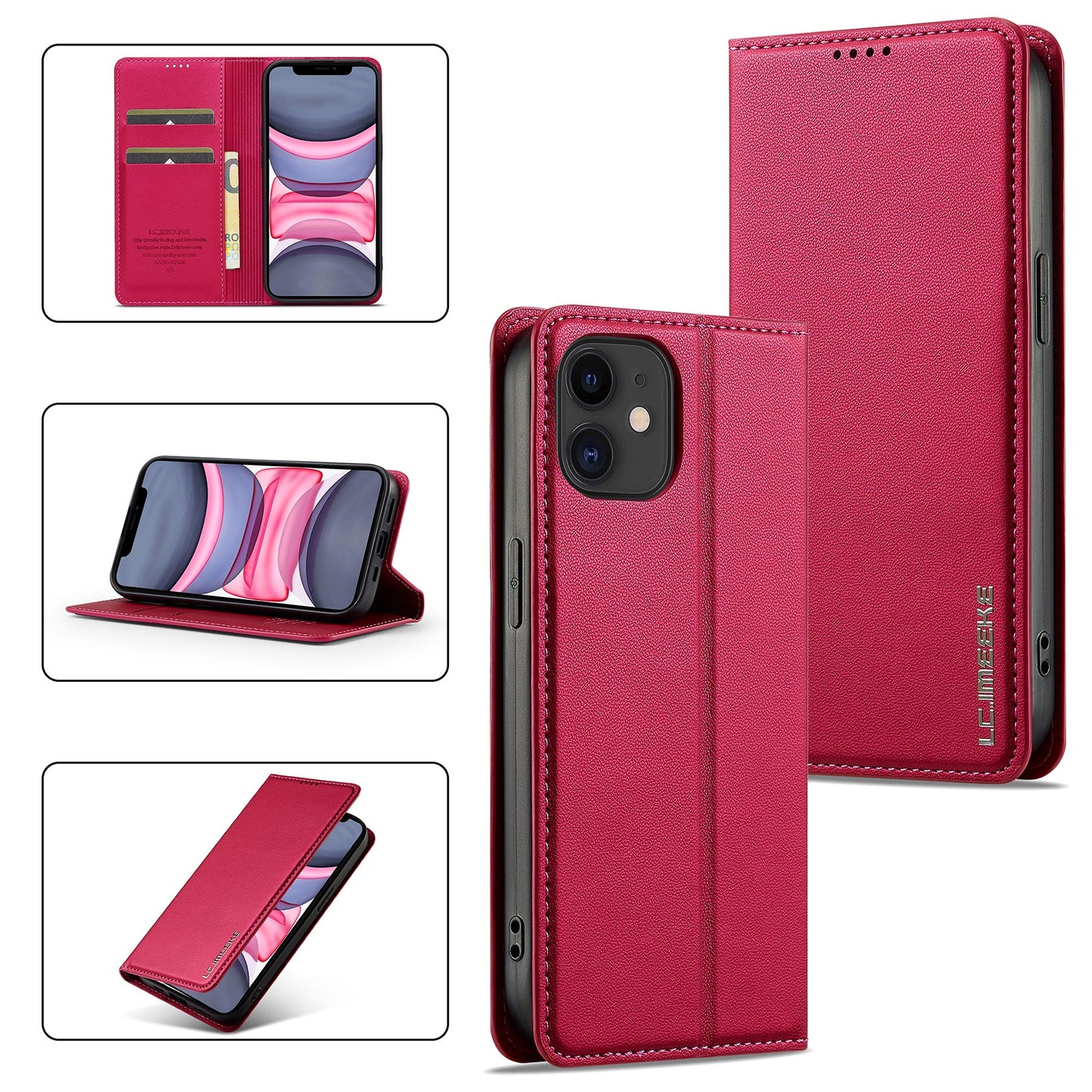 Magnetic Leather Folio Wallet Phone Case for iPhone 12 Mini