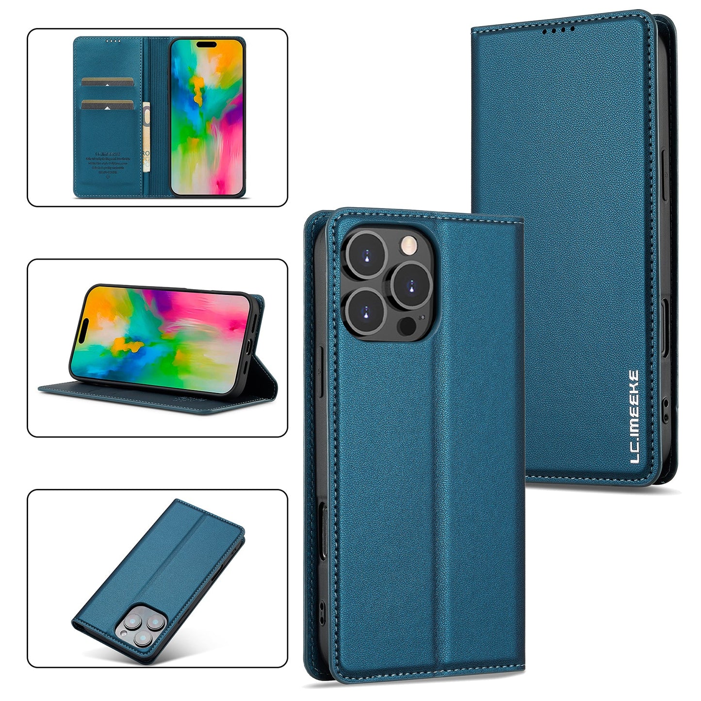 Magnetic Leather Folio Wallet Phone Case for iPhone 15 Pro