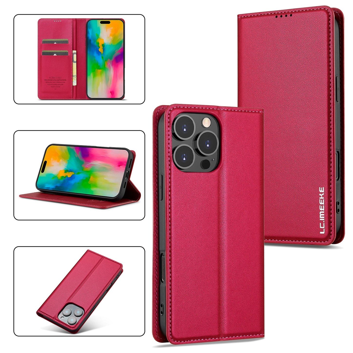 Magnetic Leather Folio Wallet Phone Case for iPhone 13 Pro Max