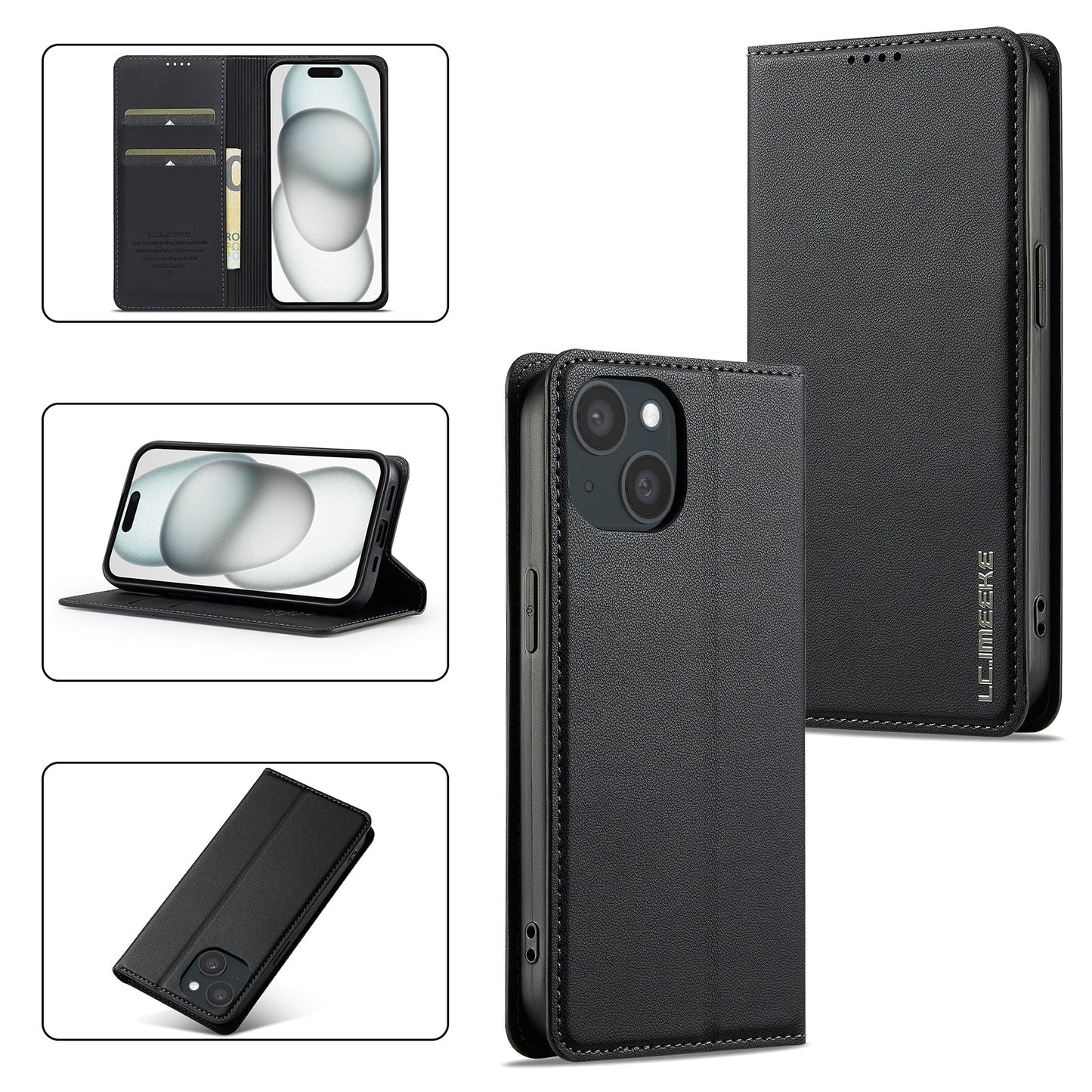 Magnetic Leather Folio Wallet Phone Case for iPhone 15 Plus