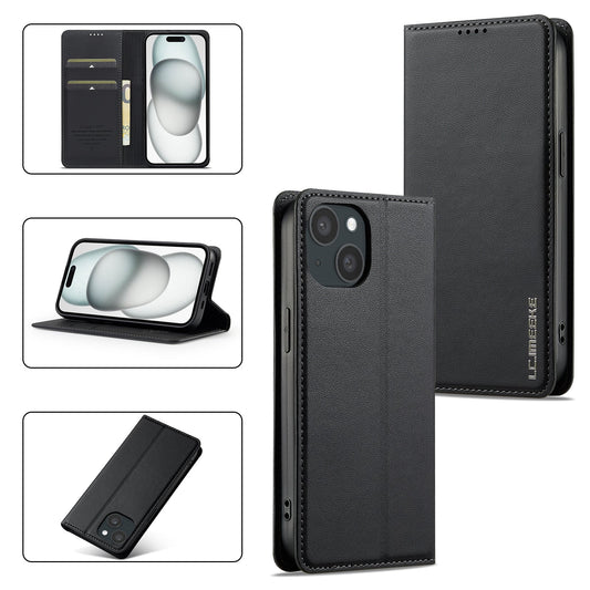 Magnetic Leather Folio Wallet Phone Case for iPhone 15 Plus