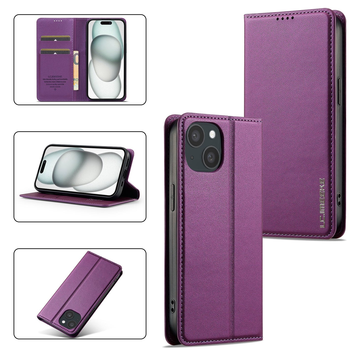 Magnetic Leather Folio Wallet Phone Case for iPhone 14 Plus