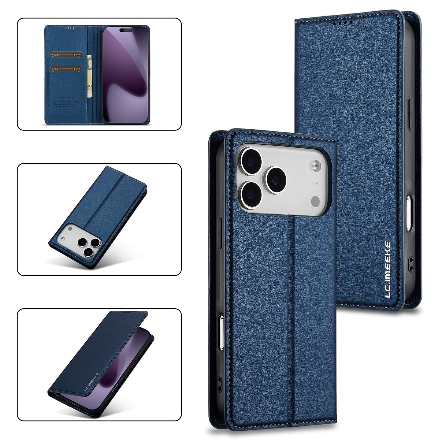 Magnetic Leather Folio Wallet Phone Case for iPhone 17 Pro