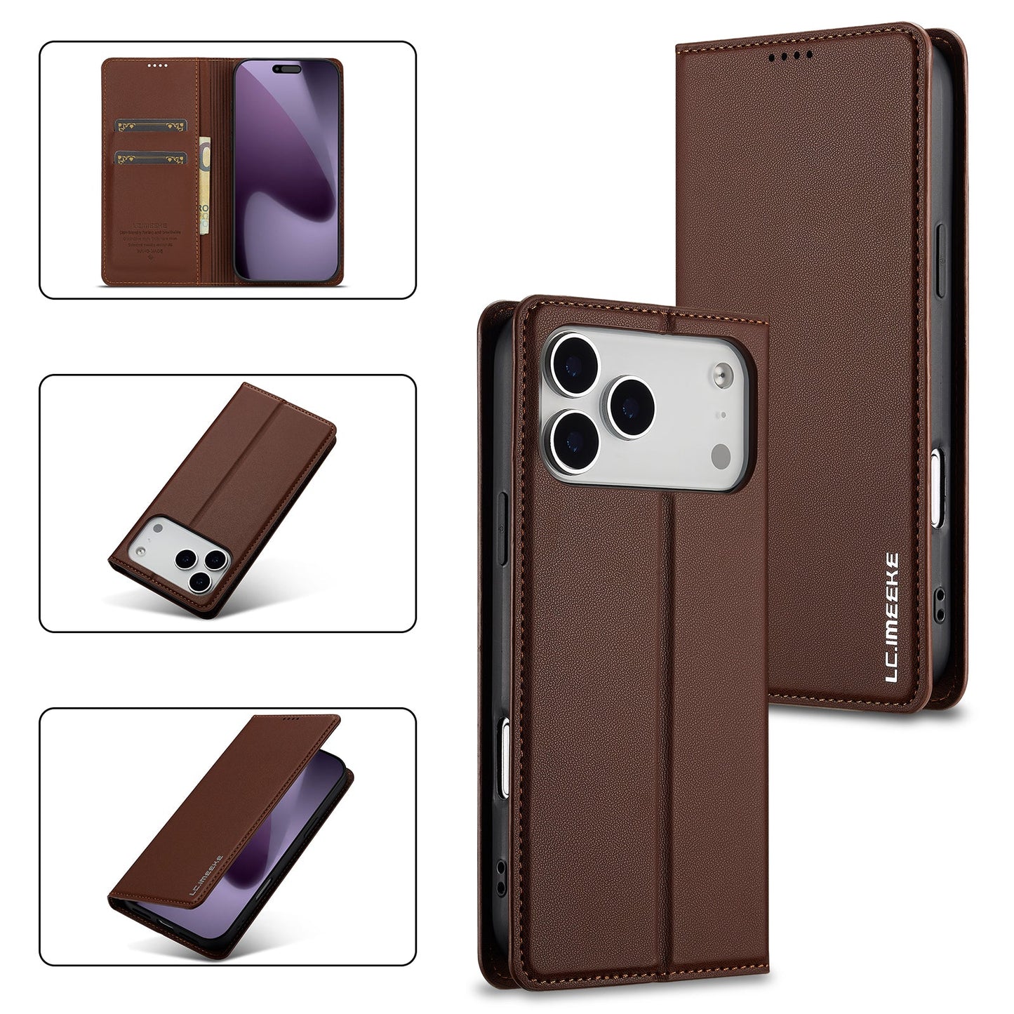 Magnetic Leather Folio Wallet Phone Case for iPhone 17 Pro