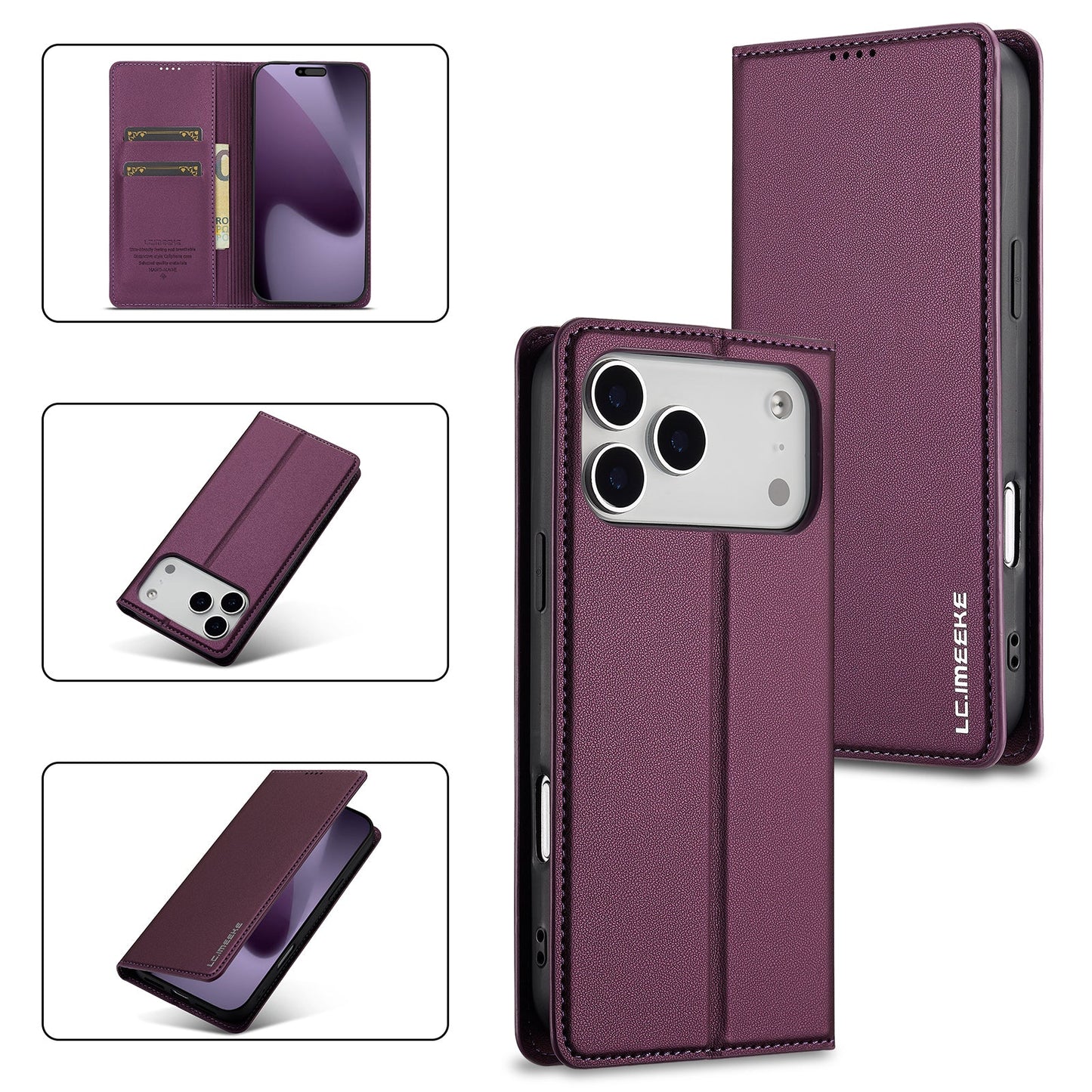 Magnetic Leather Folio Wallet Phone Case for iPhone 17 Pro