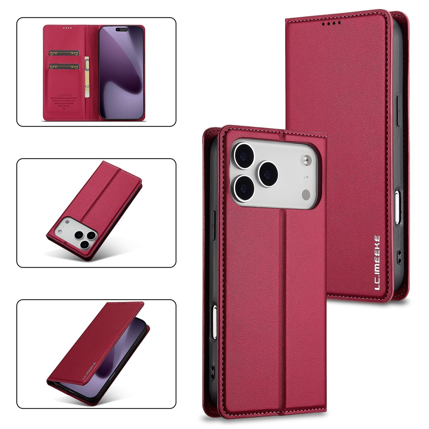 Magnetic Leather Folio Wallet Phone Case for iPhone 17 Pro