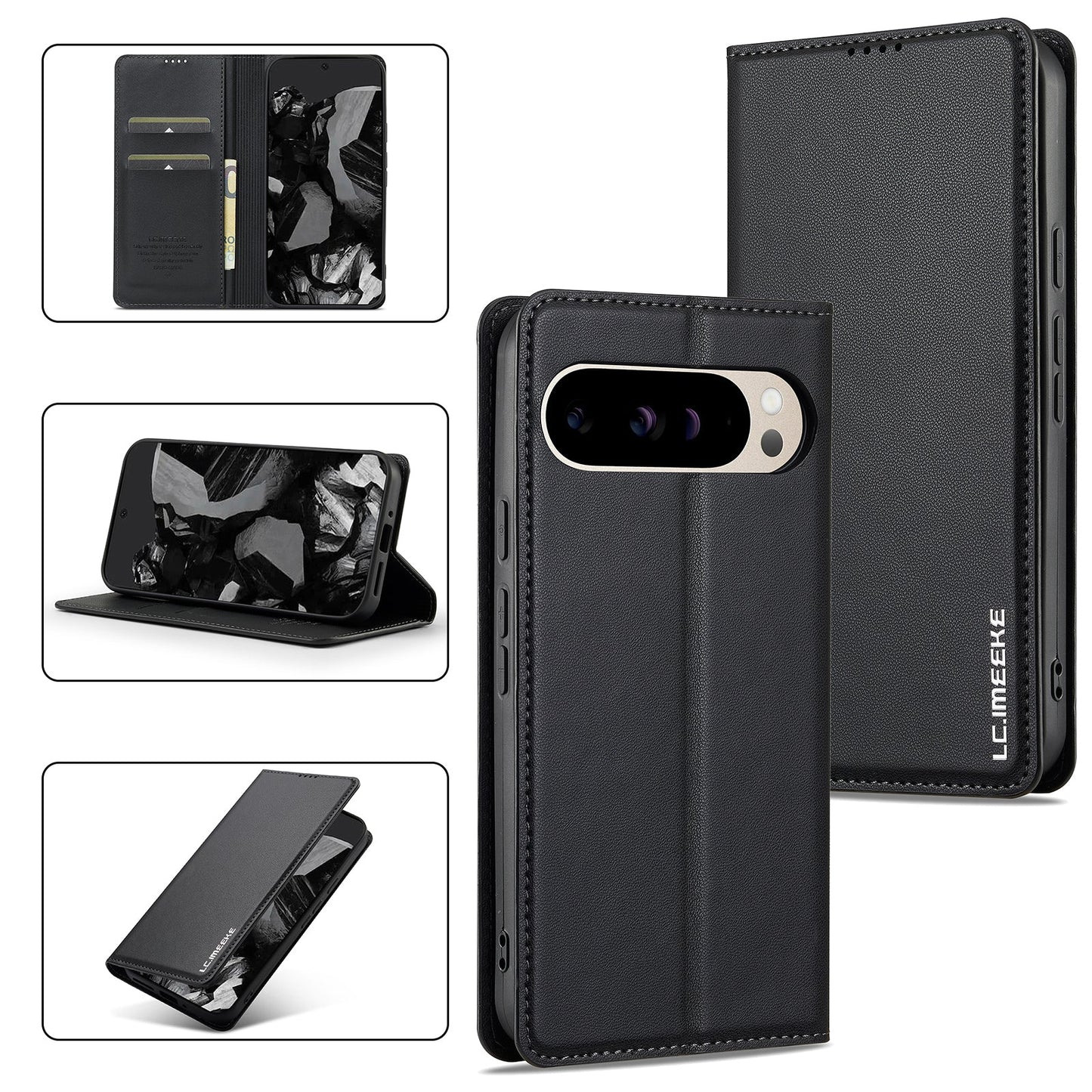 Magnetic Leather Folio Wallet Phone Case for Pixel 9 Pro XL
