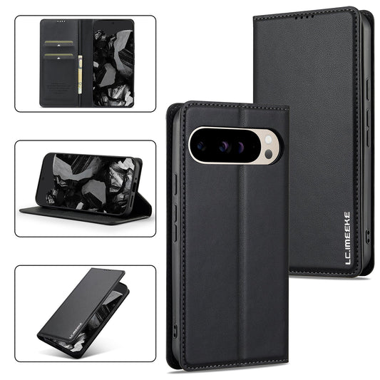 Magnetic Leather Folio Wallet Phone Case for Pixel 9 Pro XL