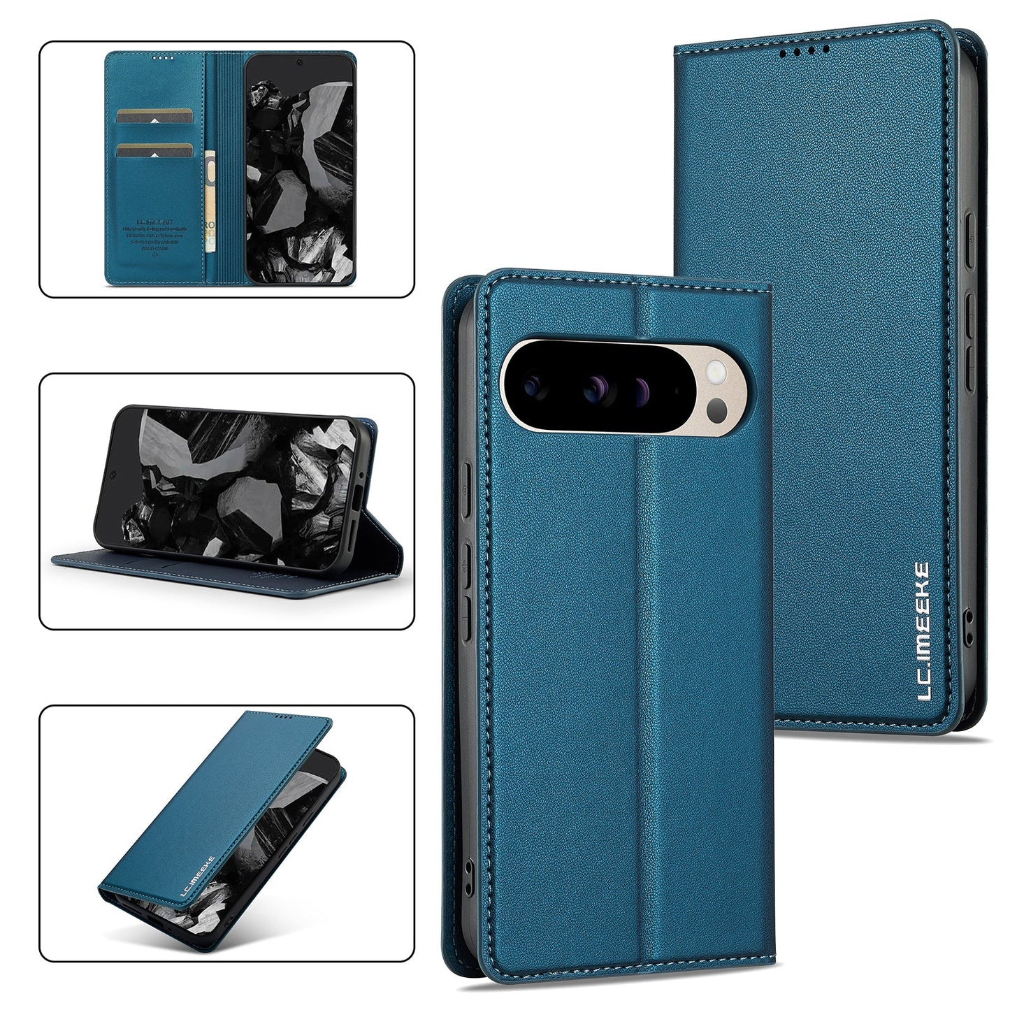 Magnetic Leather Folio Wallet Phone Case for Pixel 9 Pro XL