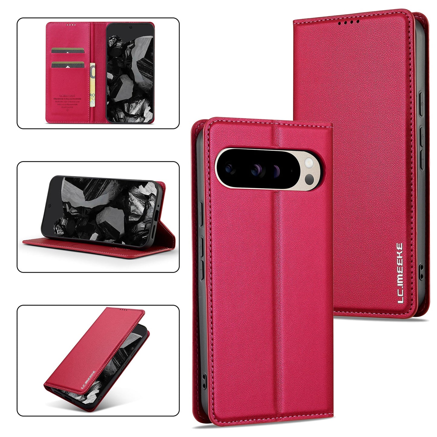 Magnetic Leather Folio Wallet Phone Case for Pixel 8a