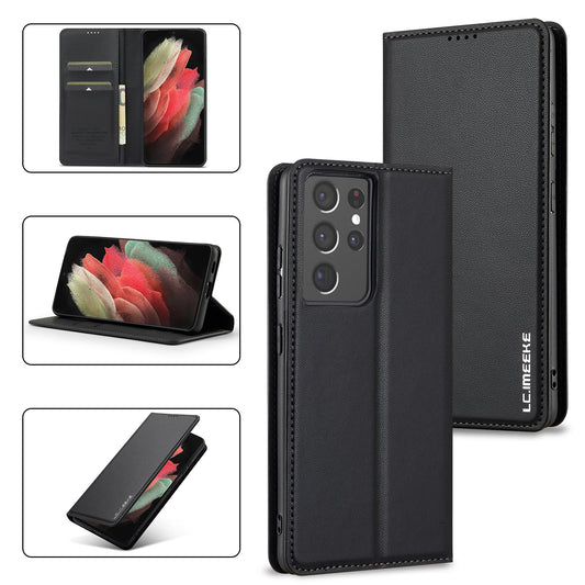 Magnetic Leather Folio Wallet Phone Case for Samsung Galaxy S21 Ultra