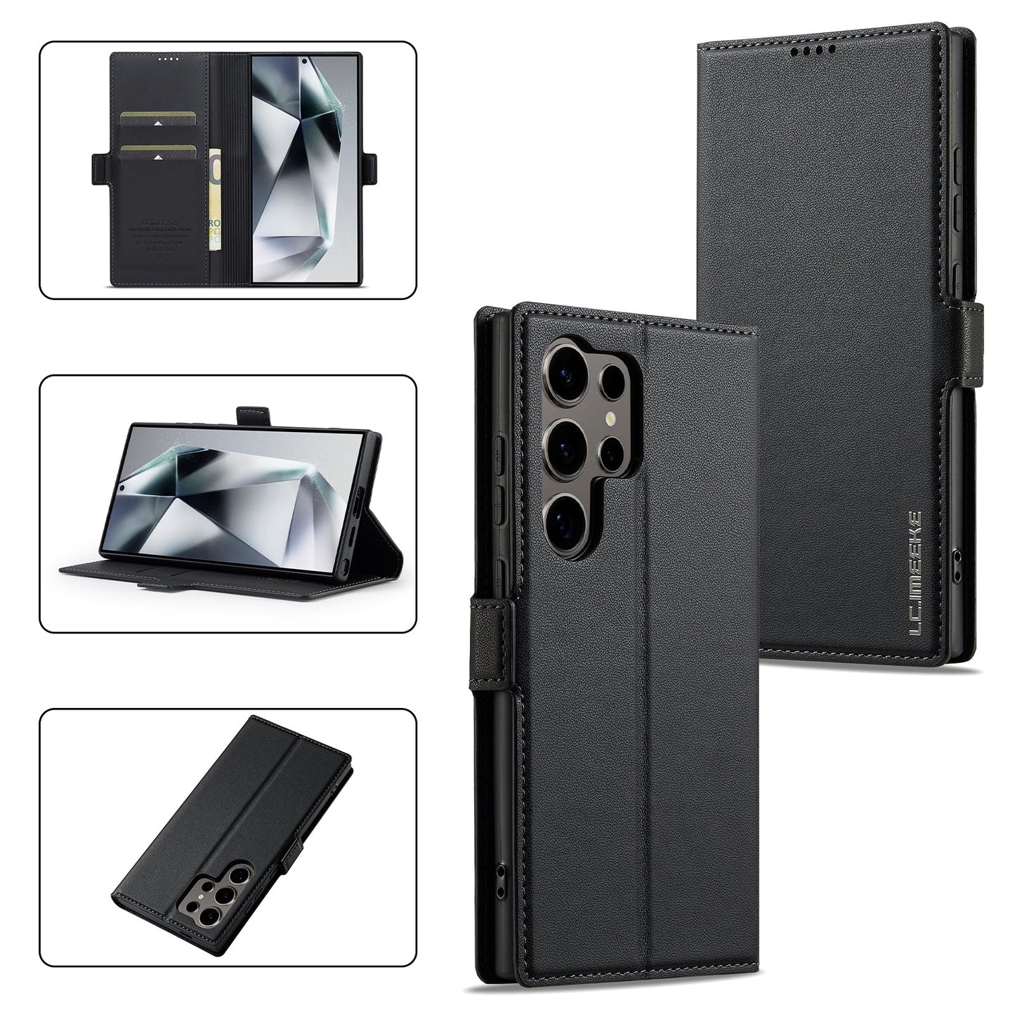 Magnetic Leather Folio Wallet Phone Case for Samsung Galaxy S25 Ultra