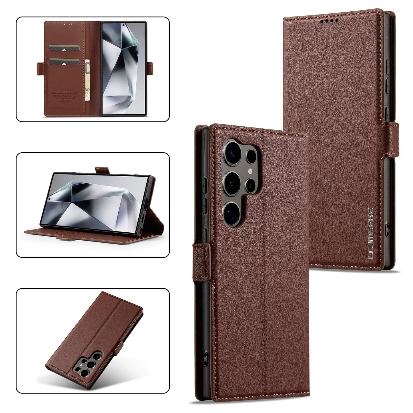 Magnetic Leather Folio Wallet Phone Case for Samsung Galaxy S24 Ultra