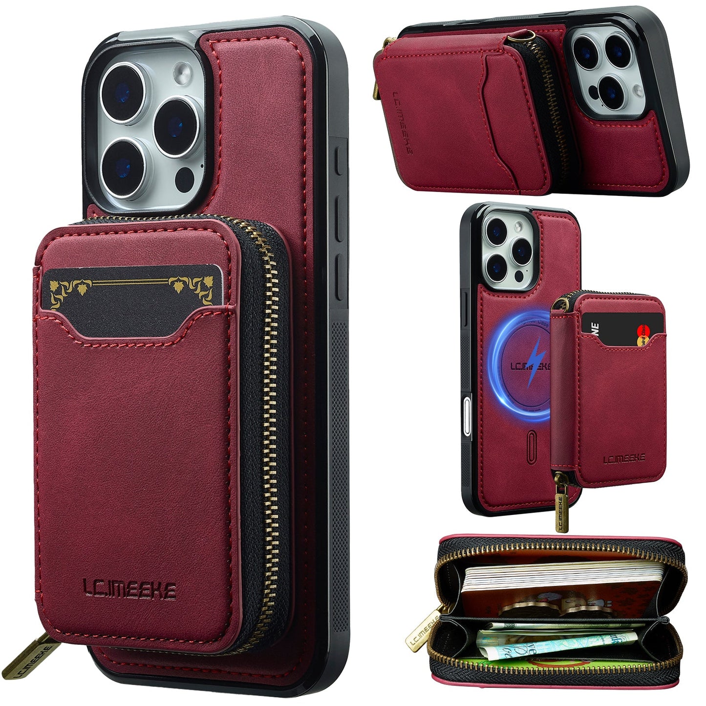 RFID Leather Wallet Phone Case with Detachable MagSafe Back Cover & Secure Zipper Pocket for iPhone 11 Pro Max