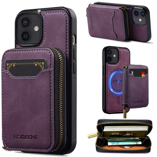 RFID Leather Wallet Phone Case with Detachable MagSafe Back Cover & Secure Zipper Pocket for iPhone 12
