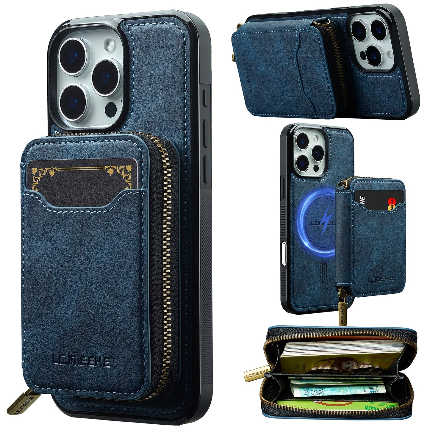 RFID Leather Wallet Phone Case with Detachable MagSafe Back Cover & Secure Zipper Pocket for iPhone 14 Pro