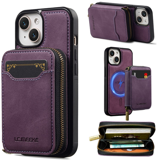 RFID Leather Wallet Phone Case with Detachable MagSafe Back Cover & Secure Zipper Pocket for iPhone 14 Plus