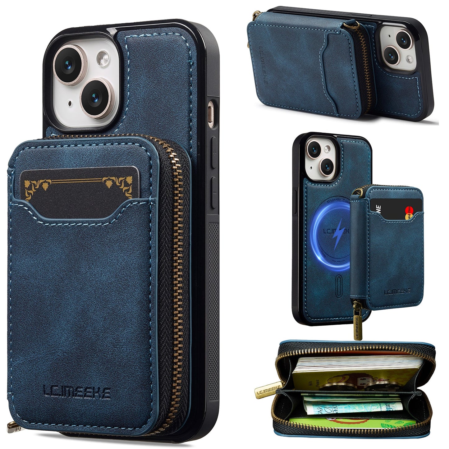 RFID Leather Wallet Phone Case with Detachable MagSafe Back Cover & Secure Zipper Pocket for iPhone 13