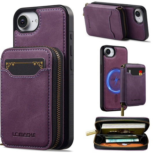 RFID Leather Wallet Phone Case with Detachable MagSafe Back Cover & Secure Zipper Pocket for iPhone 16e