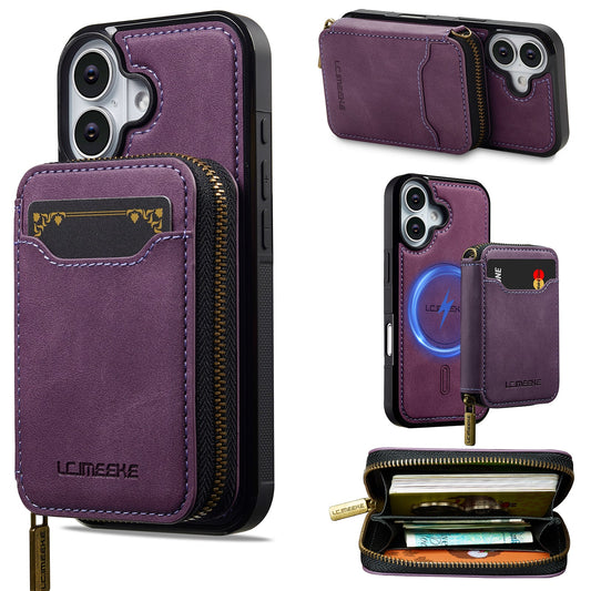 RFID Leather Wallet Phone Case with Detachable MagSafe Back Cover & Secure Zipper Pocket for iPhone 16 Plus