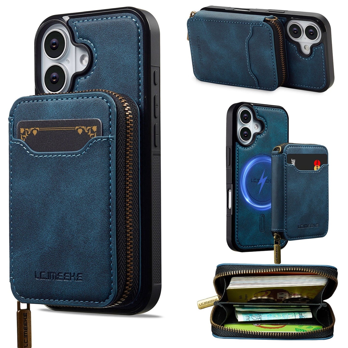 RFID Leather Wallet Phone Case with Detachable MagSafe Back Cover & Secure Zipper Pocket for iPhone 16