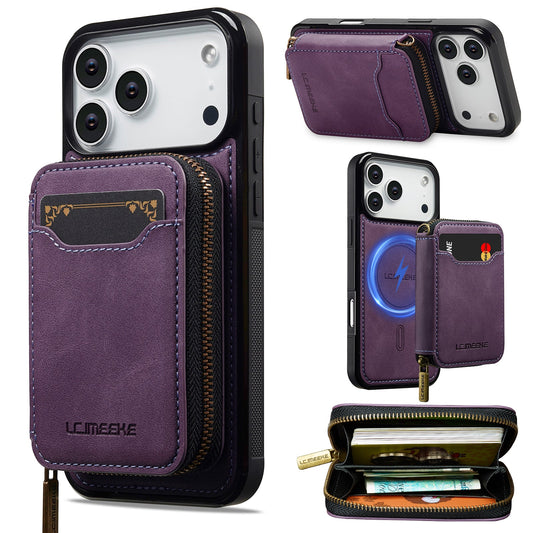 RFID Leather Wallet Phone Case with Detachable MagSafe Back Cover & Secure Zipper Pocket for iPhone 17 Pro