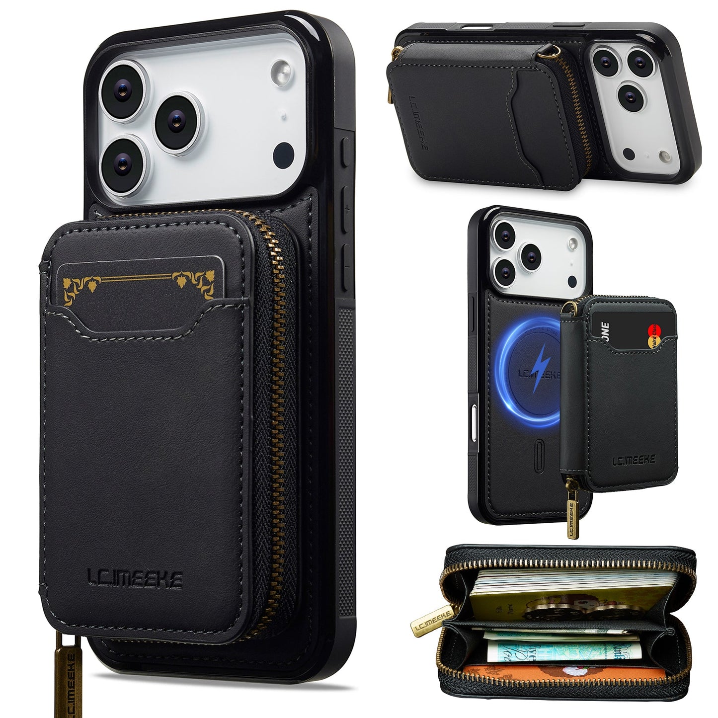 RFID Leather Wallet Phone Case with Detachable MagSafe Back Cover & Secure Zipper Pocket for iPhone 17 Pro