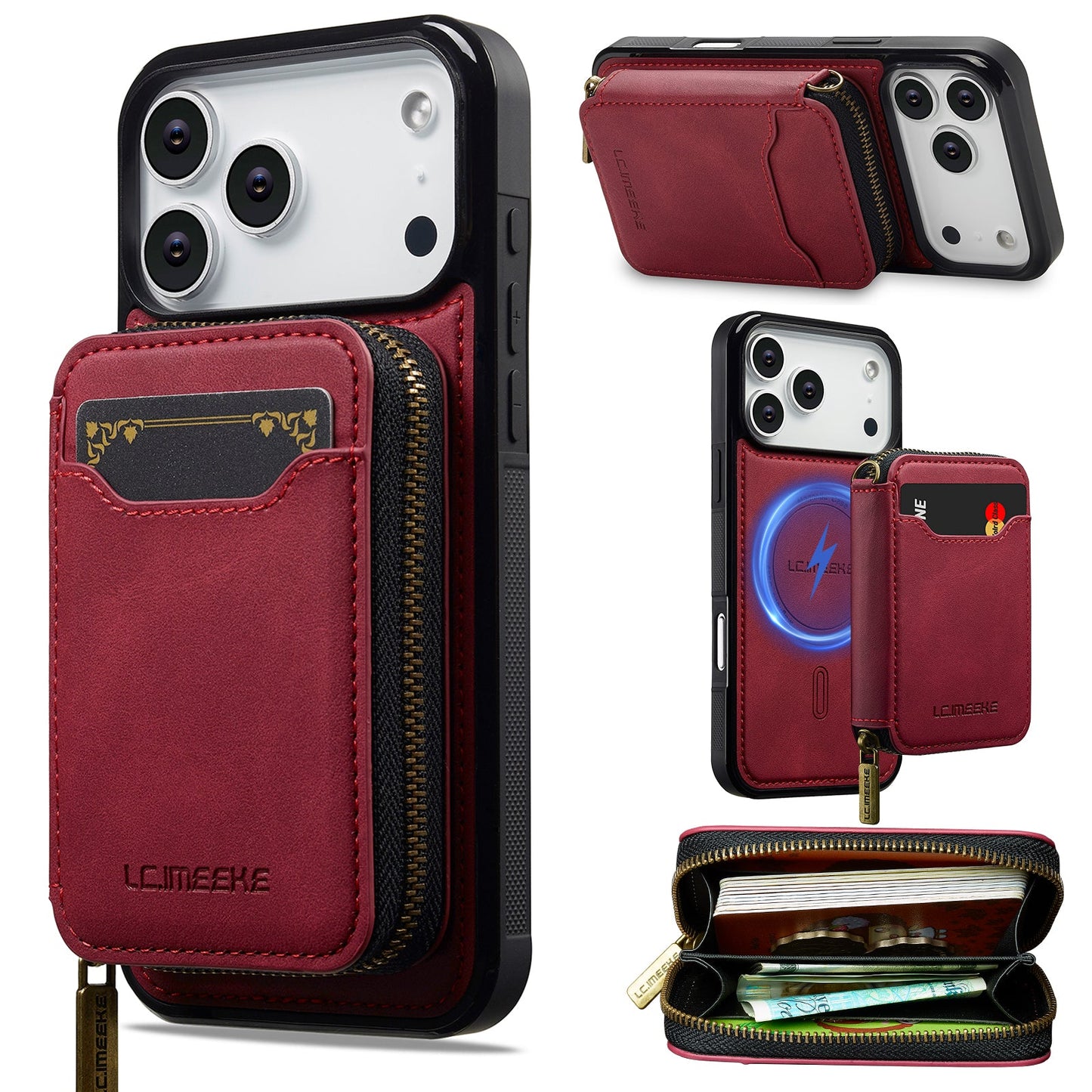 RFID Leather Wallet Phone Case with Detachable MagSafe Back Cover & Secure Zipper Pocket for iPhone 17 Pro