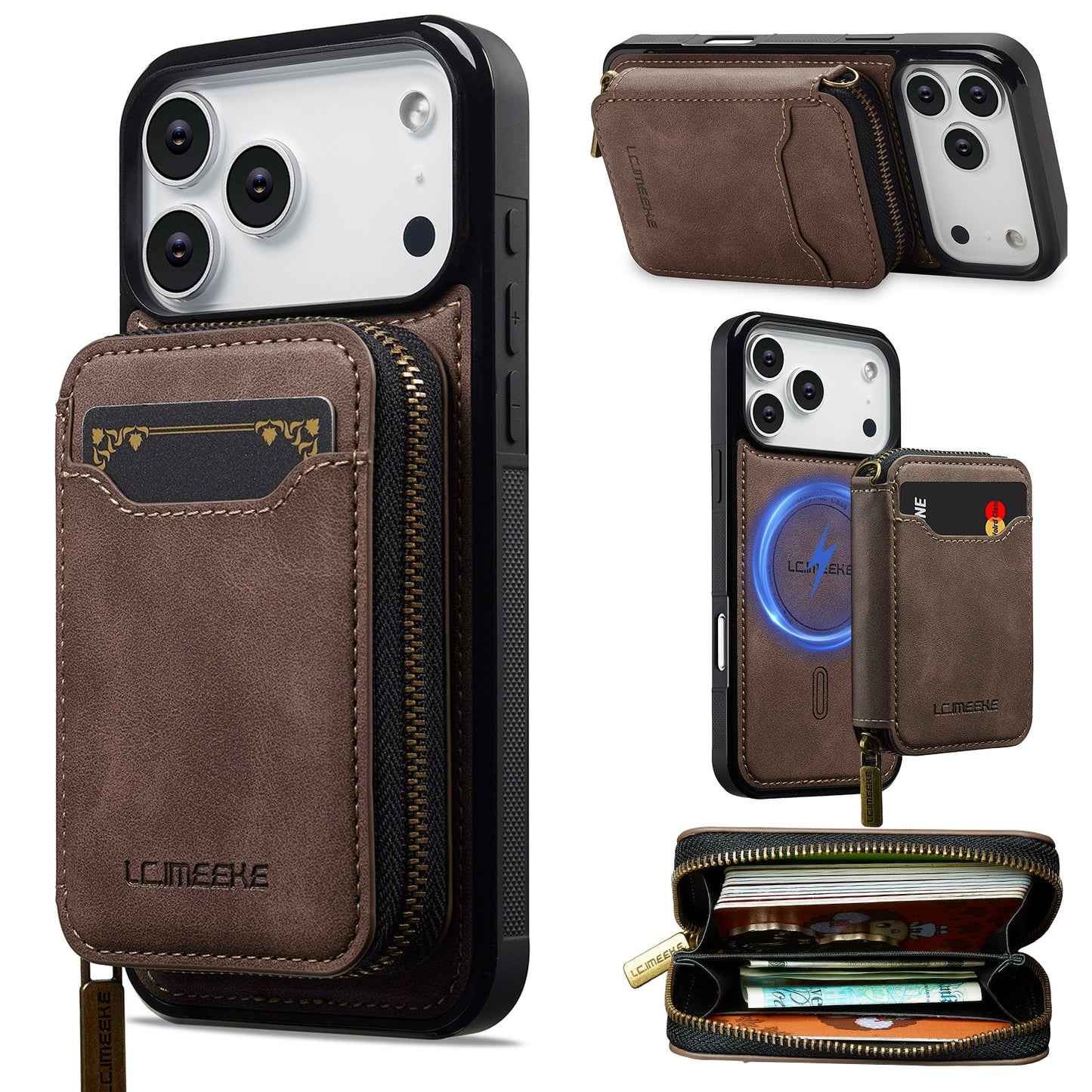 RFID Leather Wallet Phone Case with Detachable MagSafe Back Cover & Secure Zipper Pocket for iPhone 17 Pro