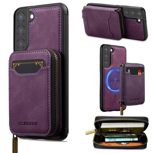 RFID Leather Wallet Phone Case with Detachable MagSafe Back Cover & Secure Zipper Pocket for Samsung Galaxy S22+