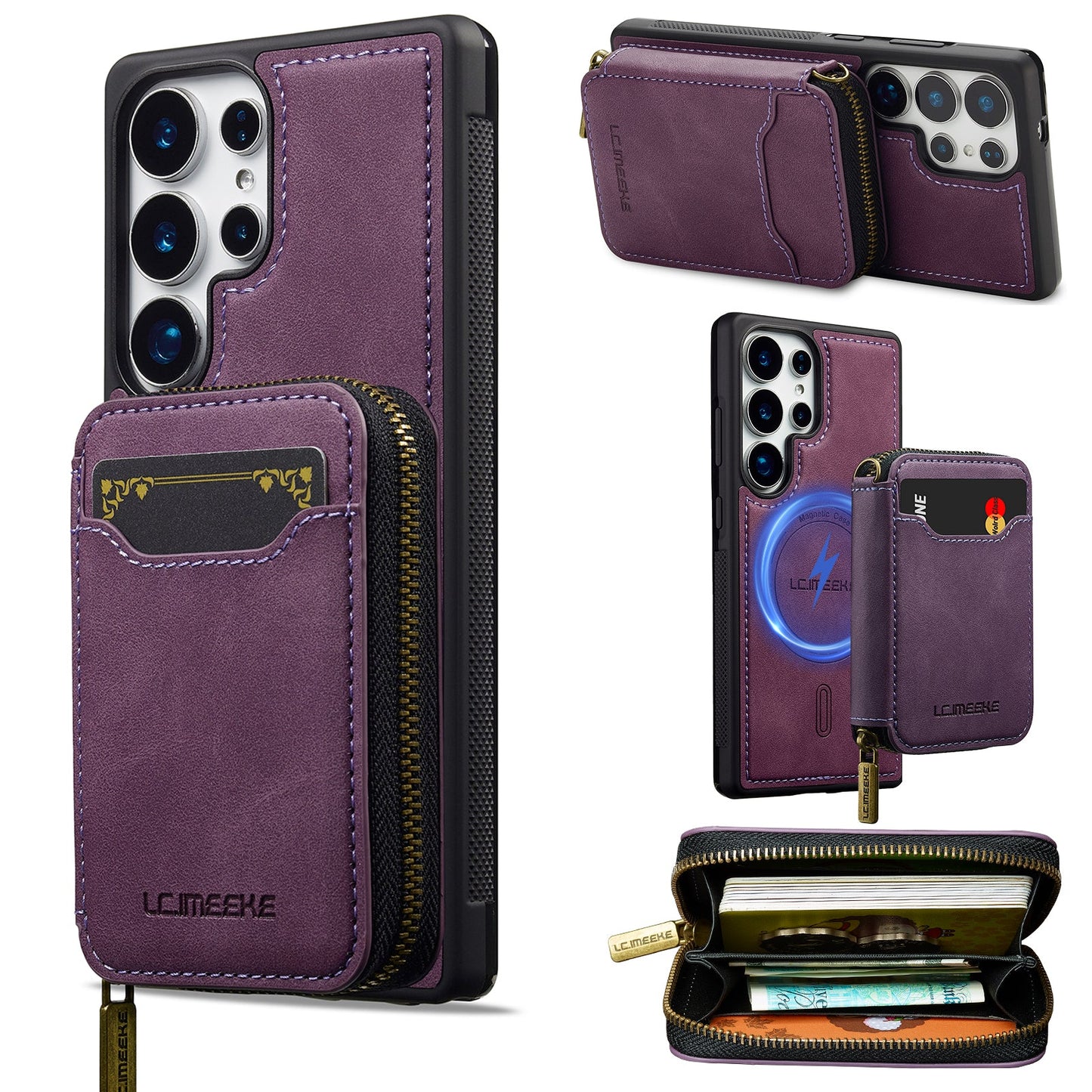 RFID Leather Wallet Phone Case with Detachable MagSafe Back Cover & Secure Zipper Pocket for Samsung Galaxy S23 Ultra