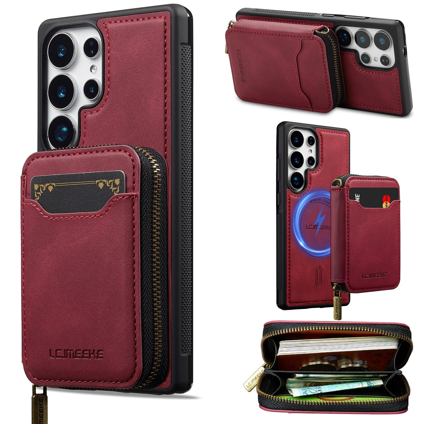 RFID Leather Wallet Phone Case with Detachable MagSafe Back Cover & Secure Zipper Pocket for Samsung Galaxy S23 Ultra