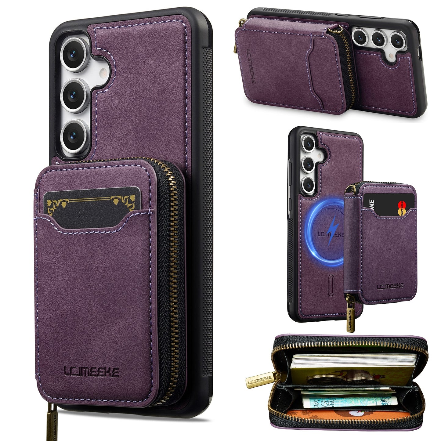 RFID Leather Wallet Phone Case with Detachable MagSafe Back Cover & Secure Zipper Pocket for Samsung Galaxy S23