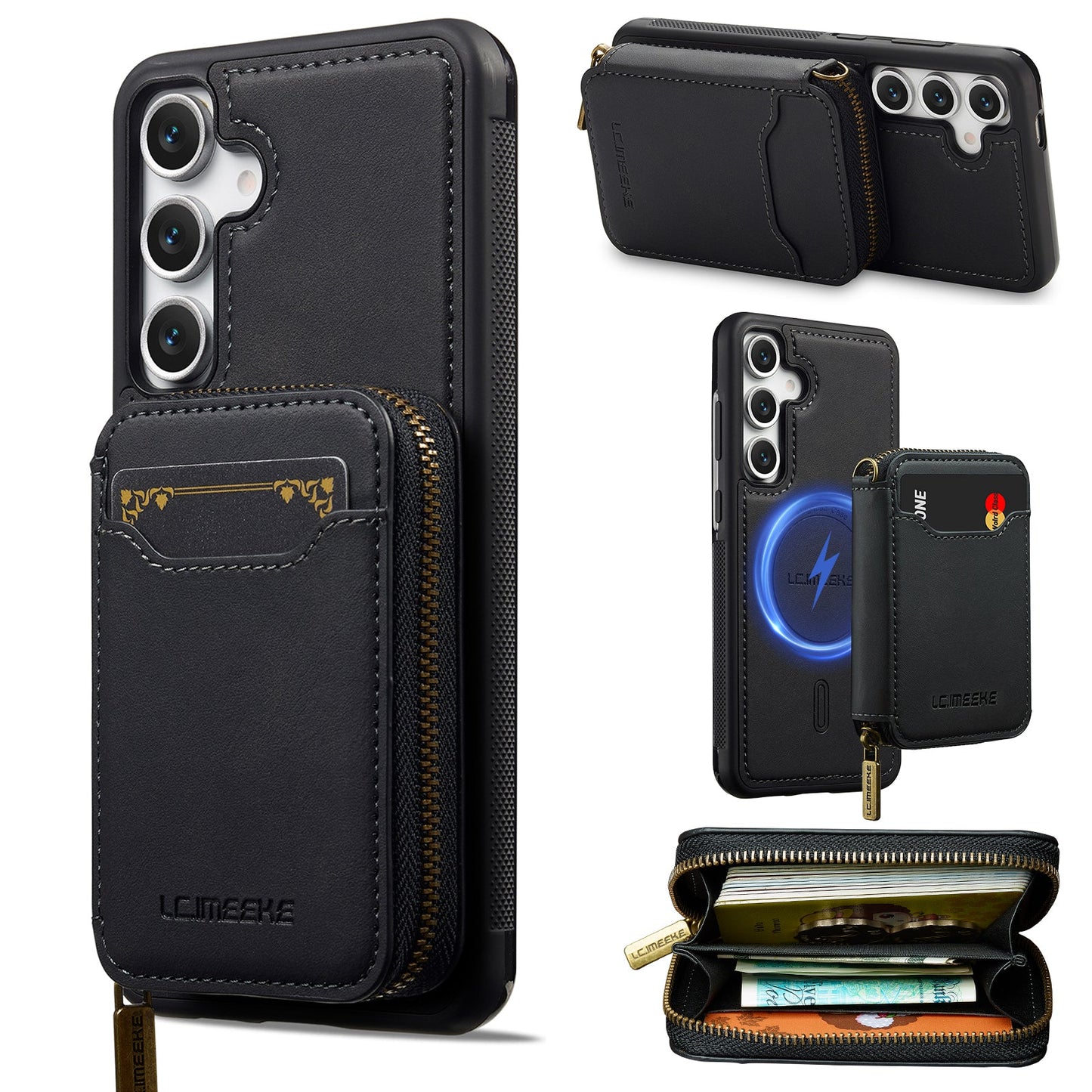 RFID Leather Wallet Phone Case with Detachable MagSafe Back Cover & Secure Zipper Pocket for Samsung Galaxy S23+