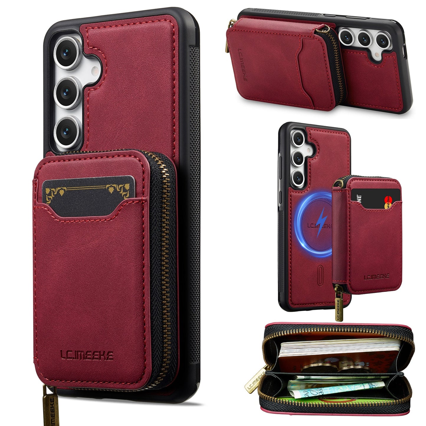 RFID Leather Wallet Phone Case with Detachable MagSafe Back Cover & Secure Zipper Pocket for Samsung Galaxy S23