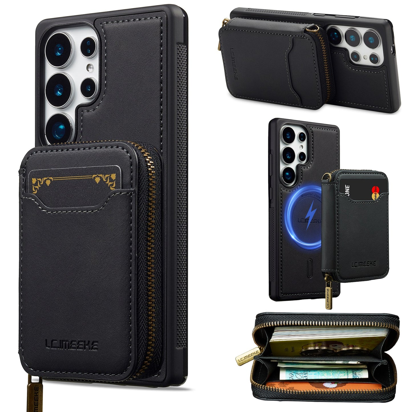 RFID Leather Wallet Phone Case with Detachable MagSafe Back Cover & Secure Zipper Pocket for Samsung Galaxy S24 Ultra