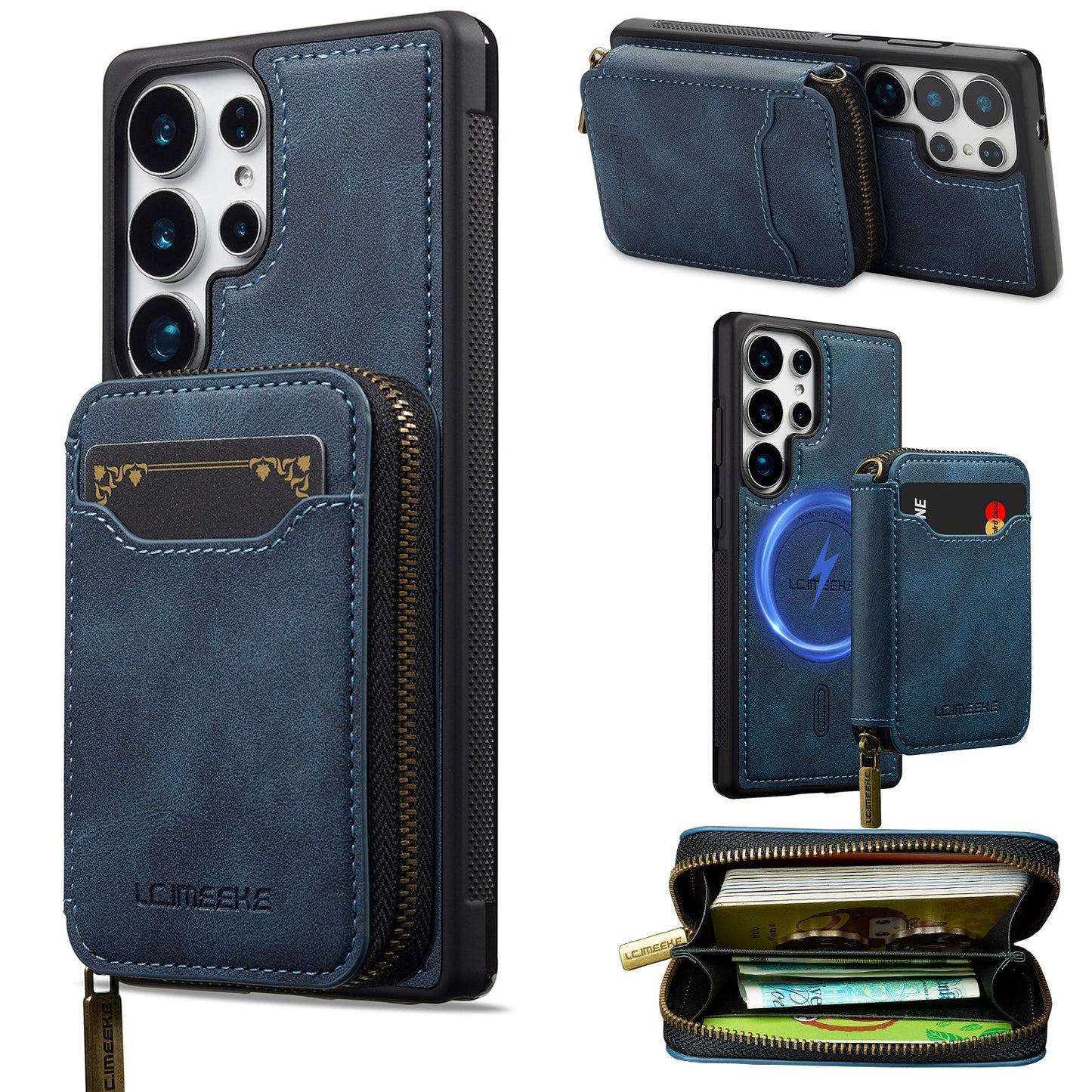 RFID Leather Wallet Phone Case with Detachable MagSafe Back Cover & Secure Zipper Pocket for Samsung Galaxy S24 Ultra