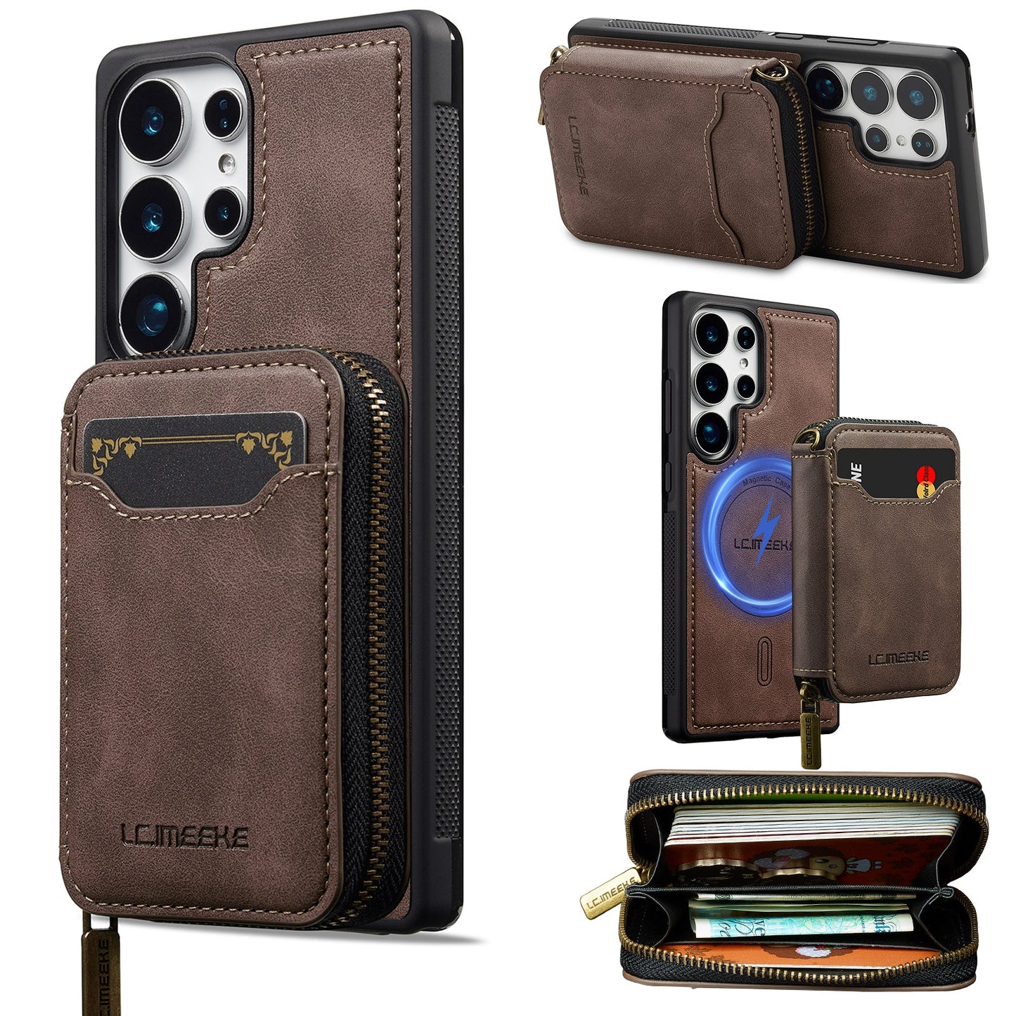 RFID Leather Wallet Phone Case with Detachable MagSafe Back Cover & Secure Zipper Pocket for Samsung Galaxy S24 Ultra