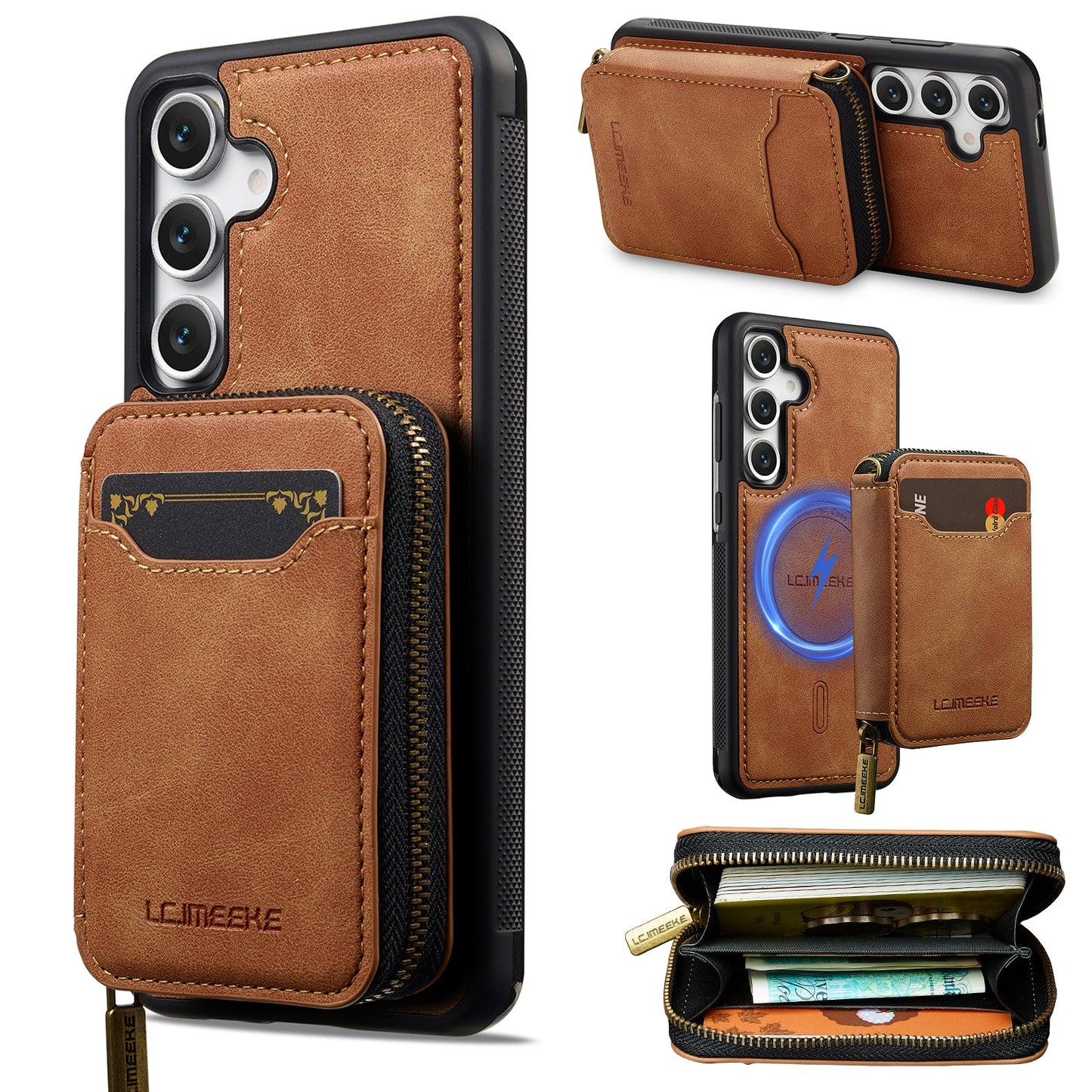 RFID Leather Wallet Phone Case with Detachable MagSafe Back Cover & Secure Zipper Pocket for Samsung Galaxy S23 FE