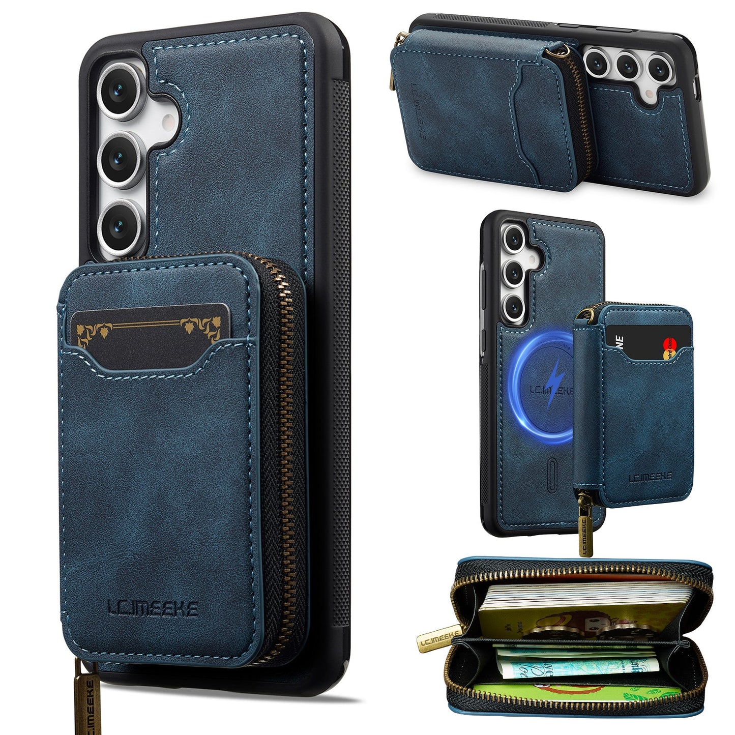 RFID Leather Wallet Phone Case with Detachable MagSafe Back Cover & Secure Zipper Pocket for Samsung Galaxy S24